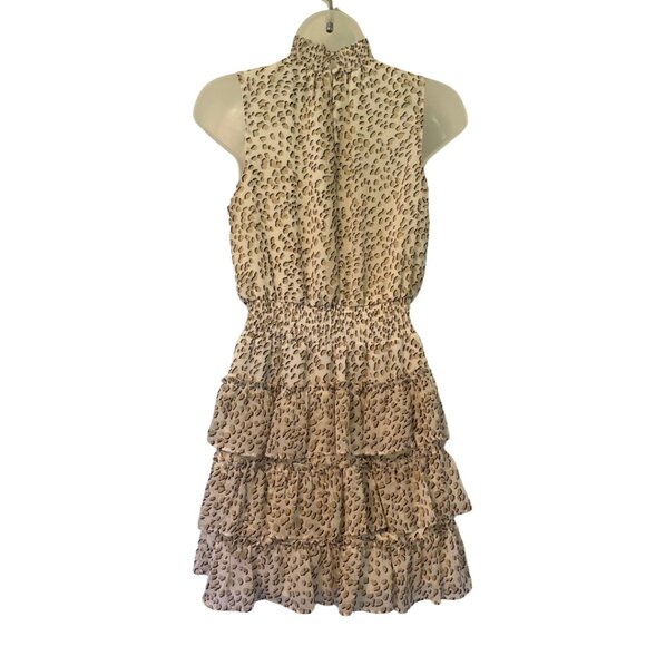 Express Animal Print Dress | Smocked, high neck, tiered flutter skirt | Size S - Picture 4 of 8